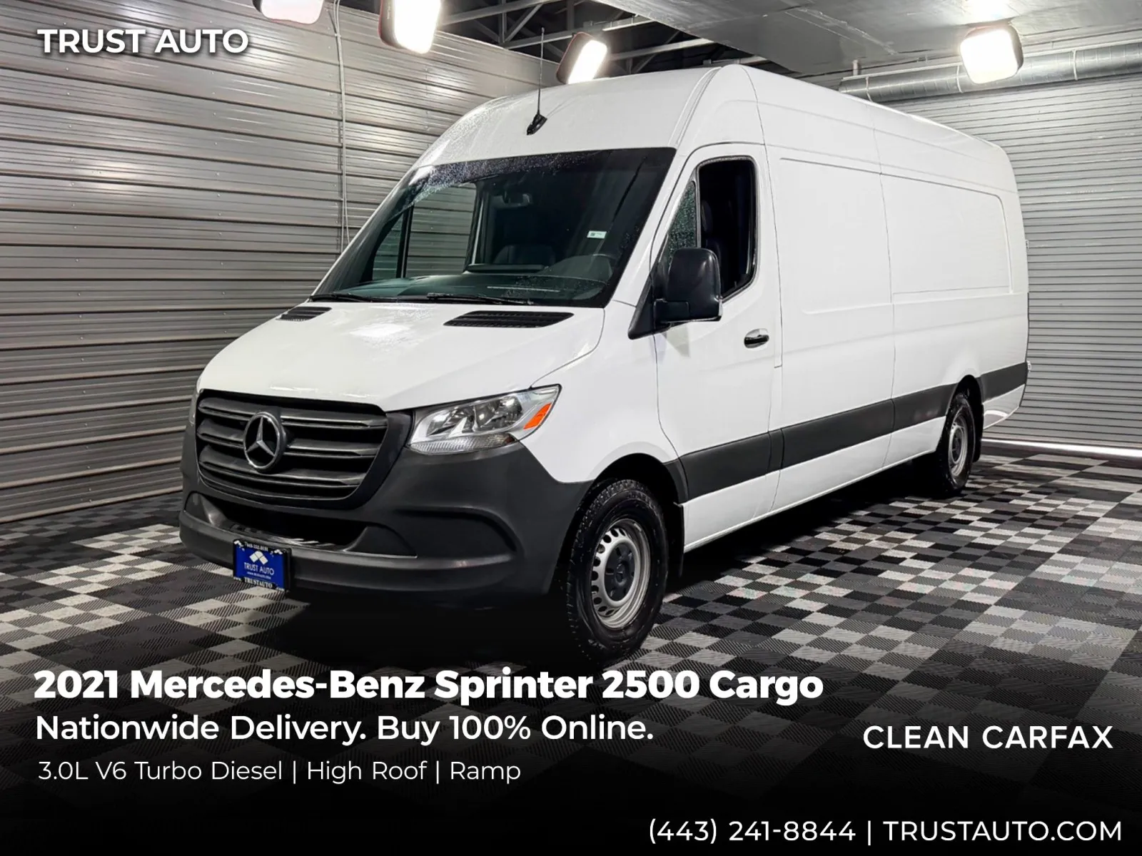 White 2021 Mercedes-Benz Sprinter 2500 Cargo 170''WB High Roof Extended 3.0L V6 Turbo Diesel Minivan/Van for sale in Sykesville, MD