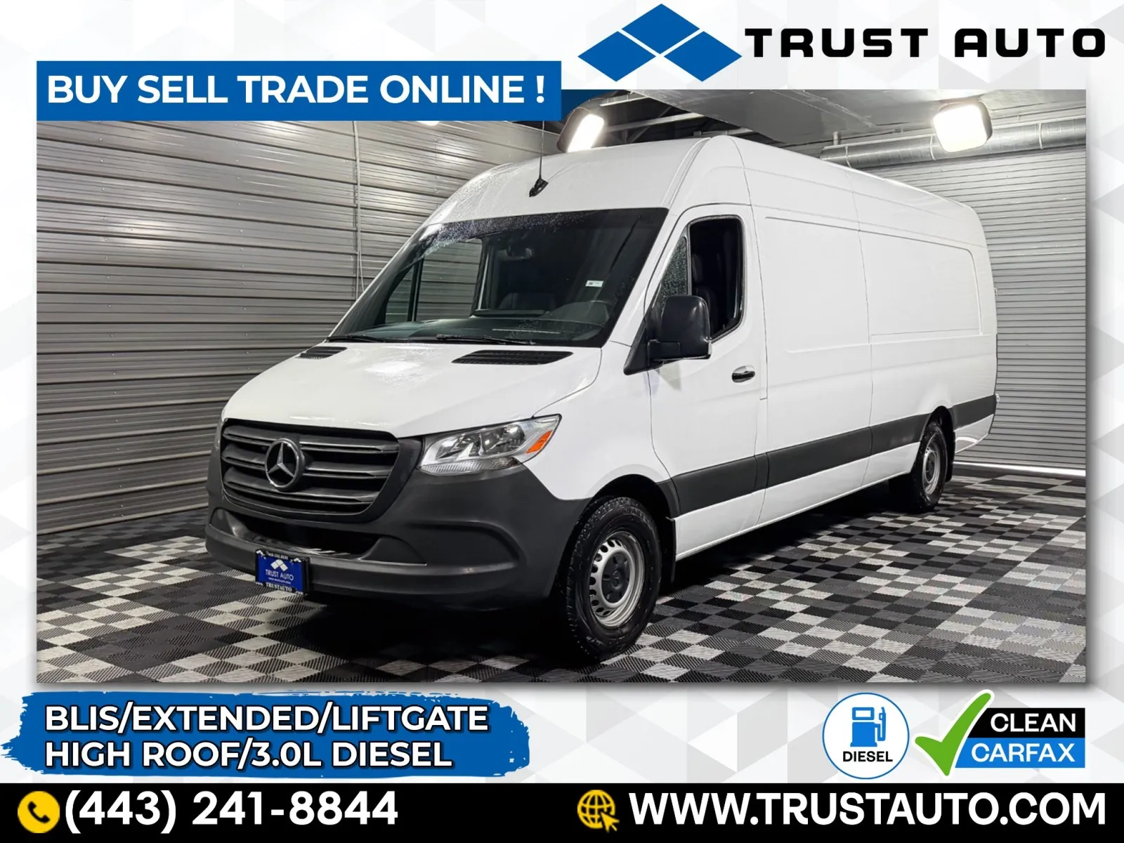 White 2021 Mercedes-Benz Sprinter 2500 Cargo 170''WB High Roof Extended Diesel Minivan/Van for sale in Sykesville, MD