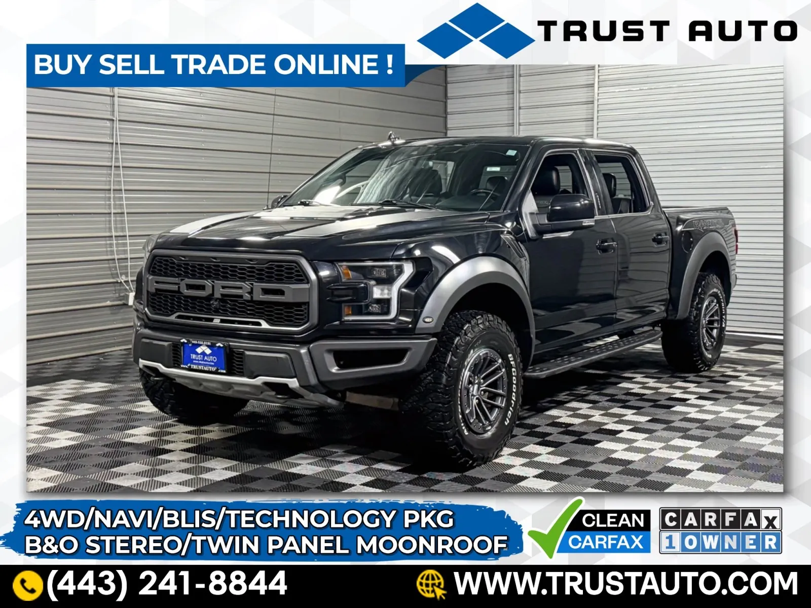 Black 2019 Ford F-150 Raptor 4WD SuperCrew Pickup Truck for sale in Sykesville, MD