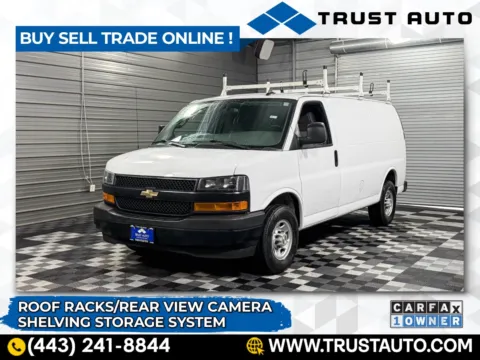 White 2020 Chevrolet Express 2500 Cargo 135''WB Low Roof Minivan/Van w/Roof Racks for sale in Sykesville, MD