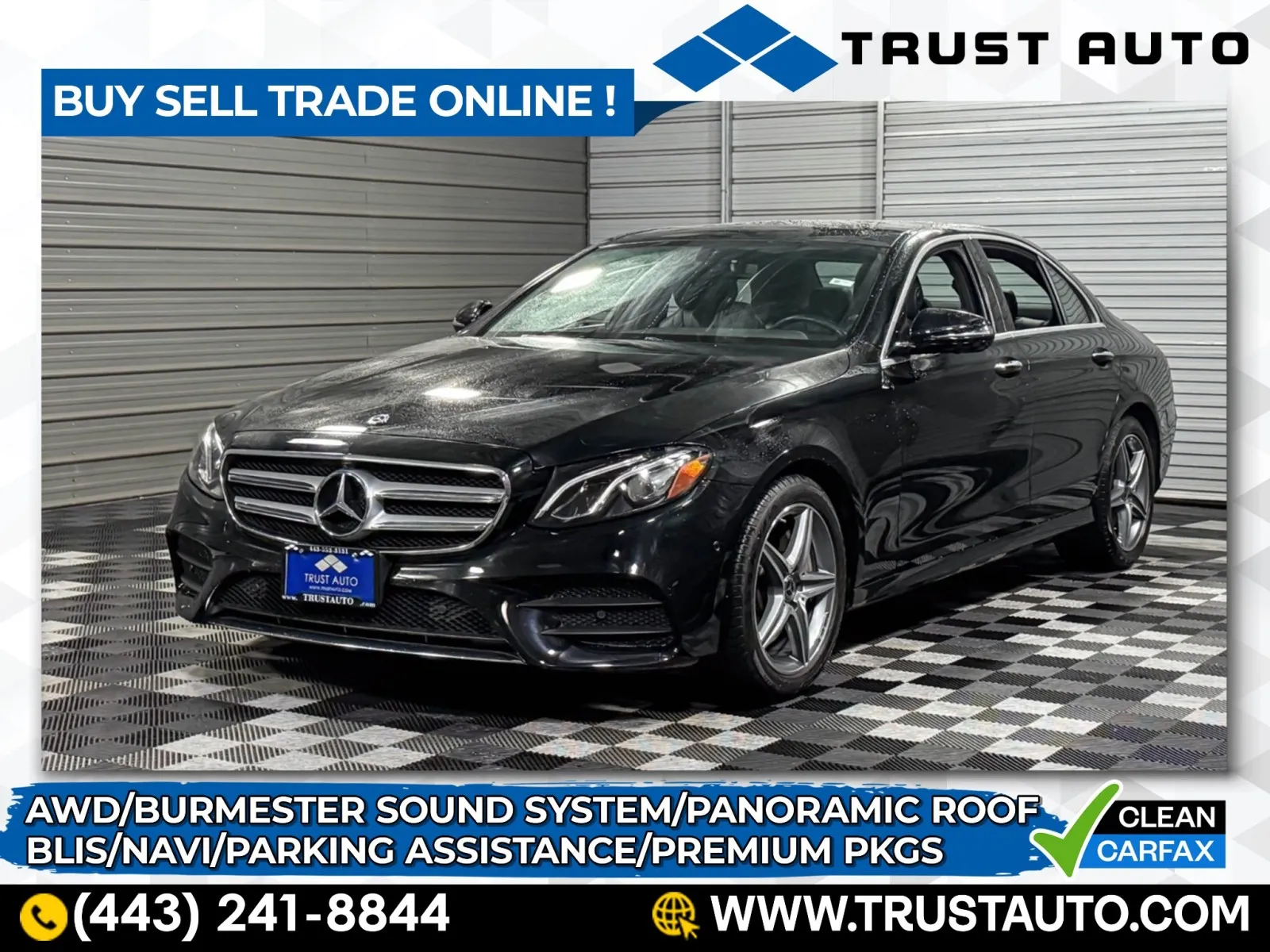 Black 2019 Mercedes-Benz E-Class E 300 4MATIC AWD Luxury Sedan w/Premium Pkg for sale in Sykesville, MD