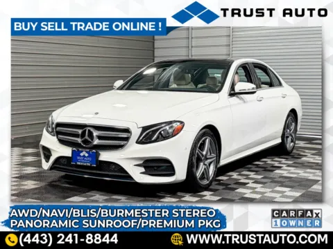 White 2018 Mercedes-Benz E-Class E 300 4MATIC AWD Sedan w/Premium Pkg for sale in Sykesville, MD