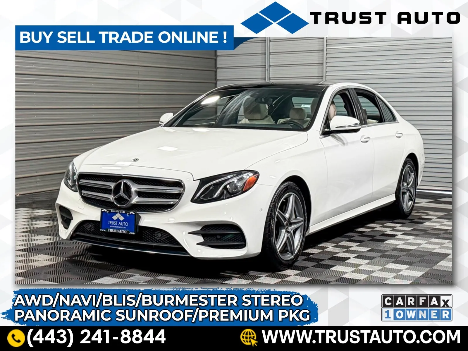 White 2018 Mercedes-Benz E-Class E 300 4MATIC AWD Sedan w/Premium Pkg for sale in Sykesville, MD