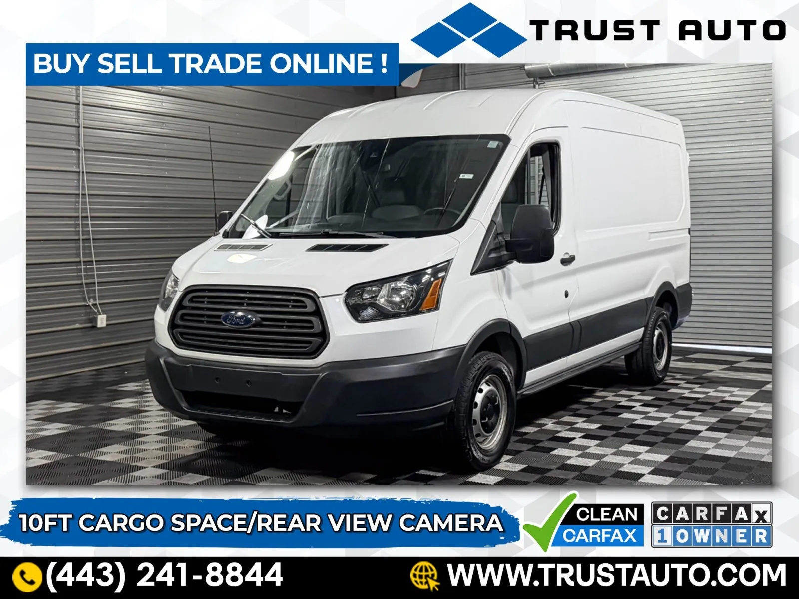 White 2016 Ford Transit T-250 Cargo 130''WB Medium Roof 10FT Minivan/Van for sale in Sykesville, MD