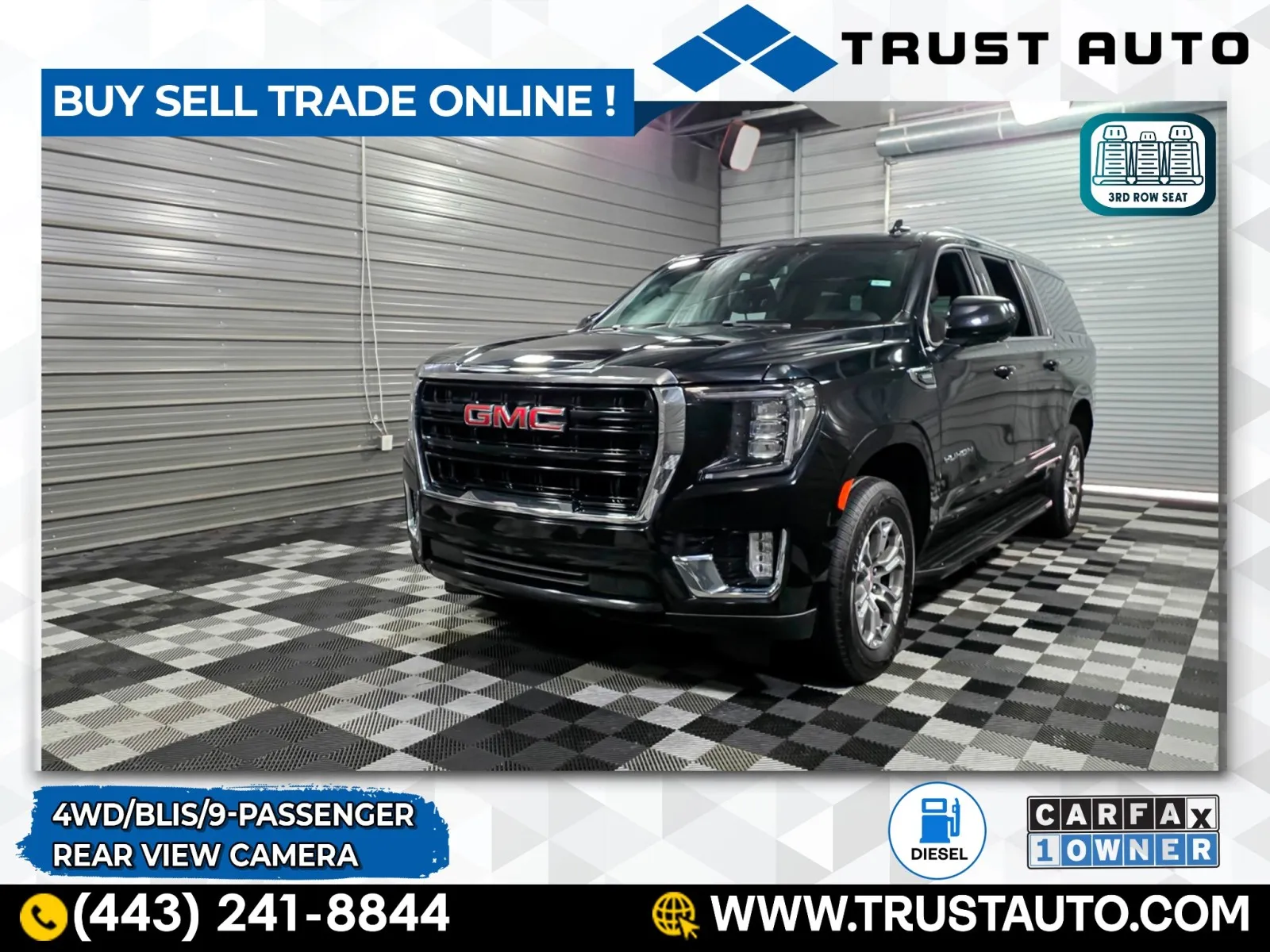 Black 2022 GMC Yukon XL SLE 4WD 9-Passenger SUV for sale in Sykesville, MD
