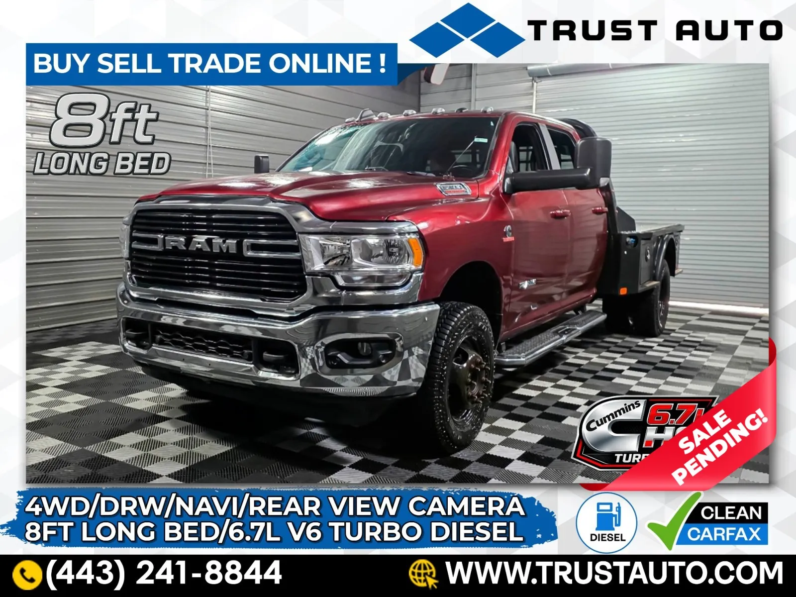 2021 Ram 3500 Chassis Flatbed Big Horn 4WD DRW Crew Cab Dually Cummins HO Diesel Pickup Truck for sale in Sykesville, MD