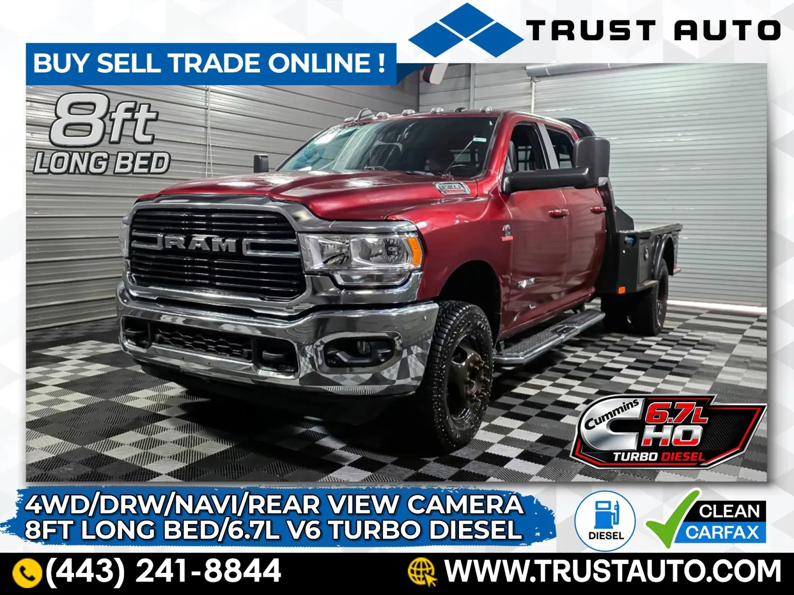 Red 2021 Ram 3500 Chassis Flatbed Big Horn 4WD DRW Crew Cab Dually Cummins HO Diesel Pickup Truck for sale in Sykesville, MD