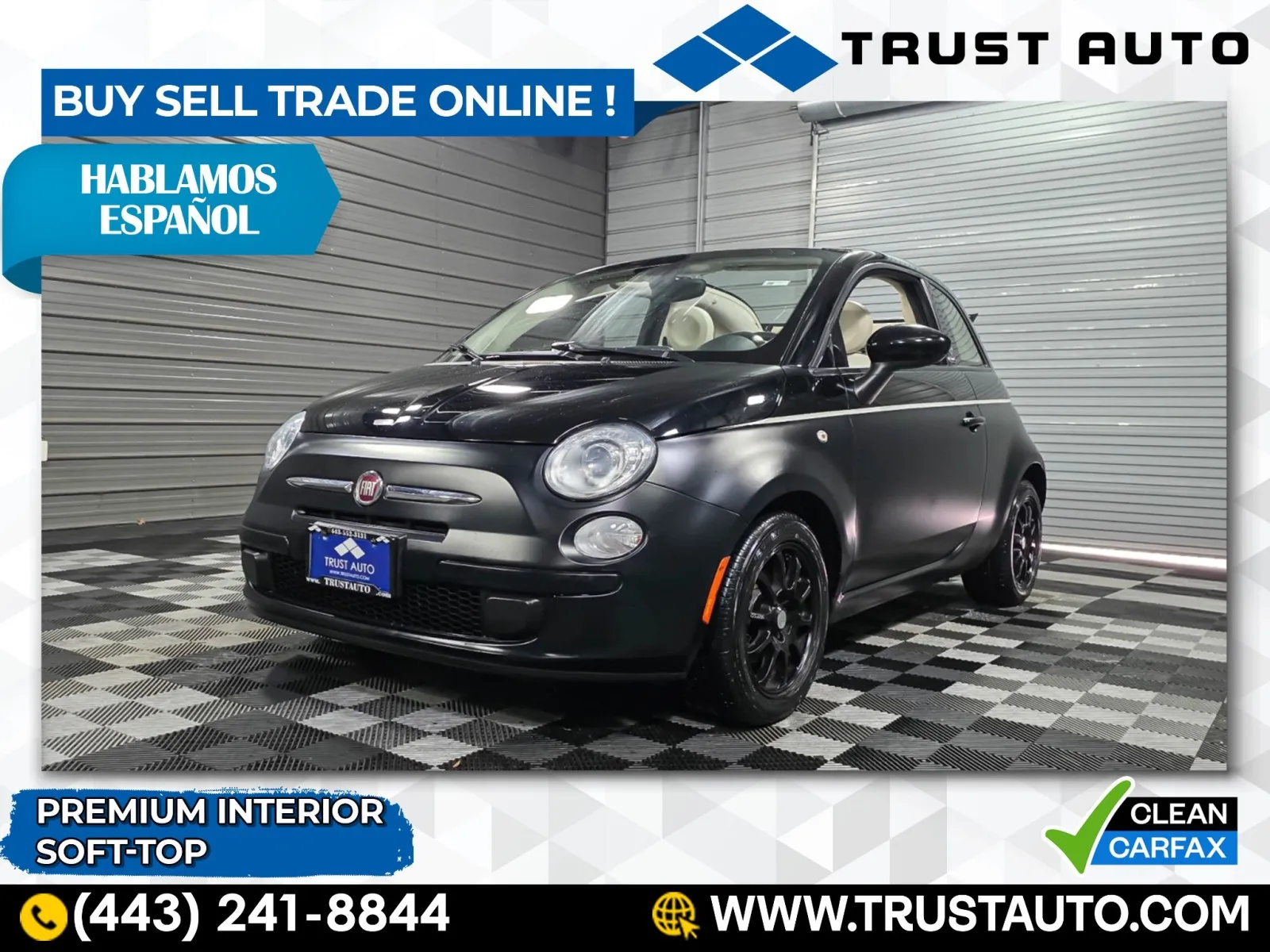 Black 2017 FIAT 500c Pop Cabrio Soft-Top Convertible for sale in Sykesville, MD