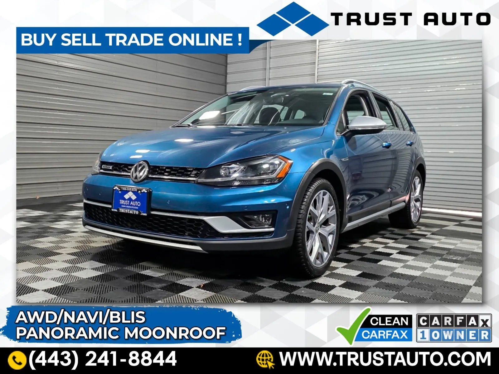 Blue 2019 Volkswagen Golf Alltrack SEL AWD SUV for sale in Sykesville, MD
