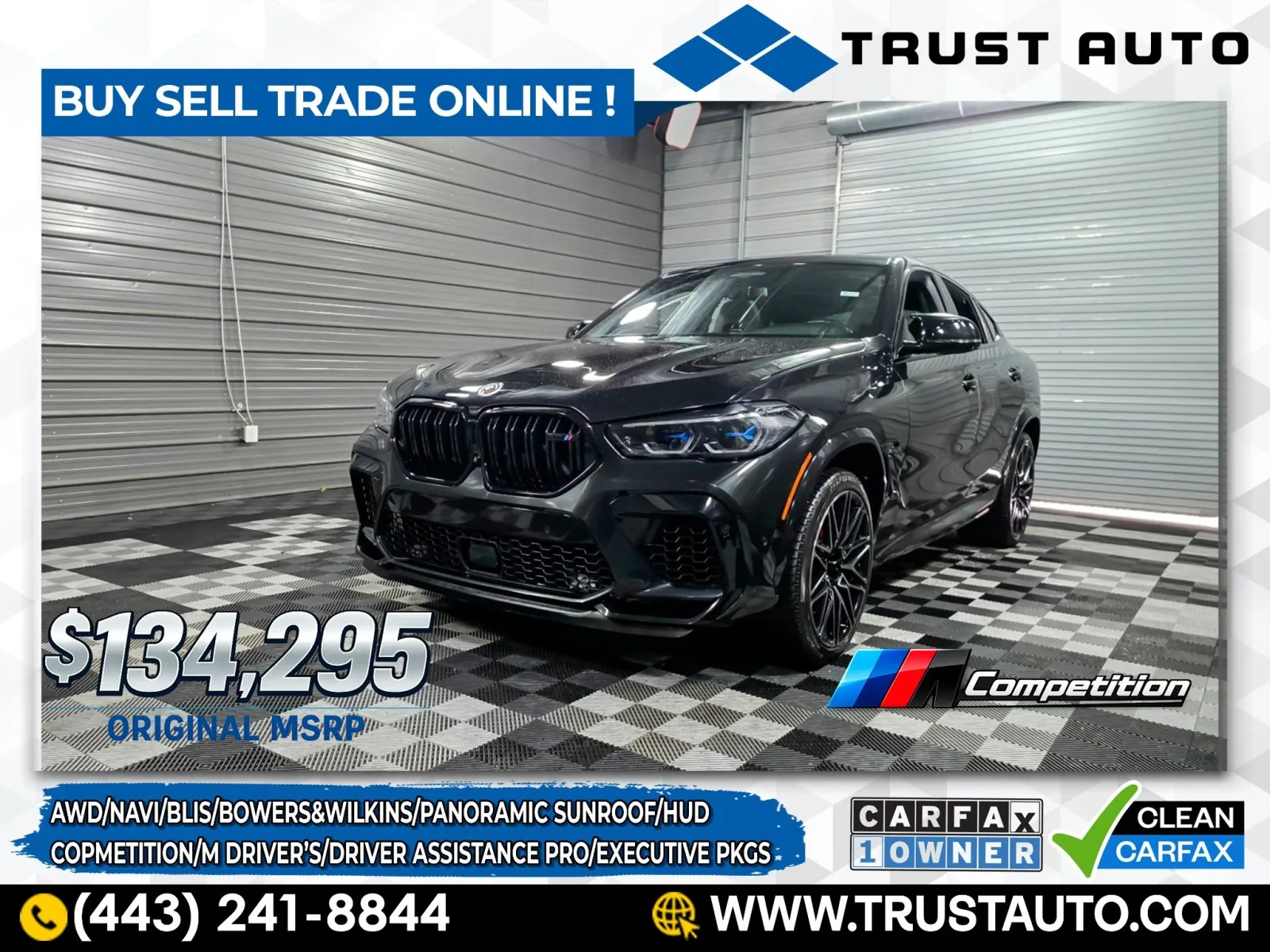 Black 2023 BMW X6 M AWD Luxury SUV w/Competition/M Driver's/Driver Assistance Pro/Ex for sale in Sykesville, MD
