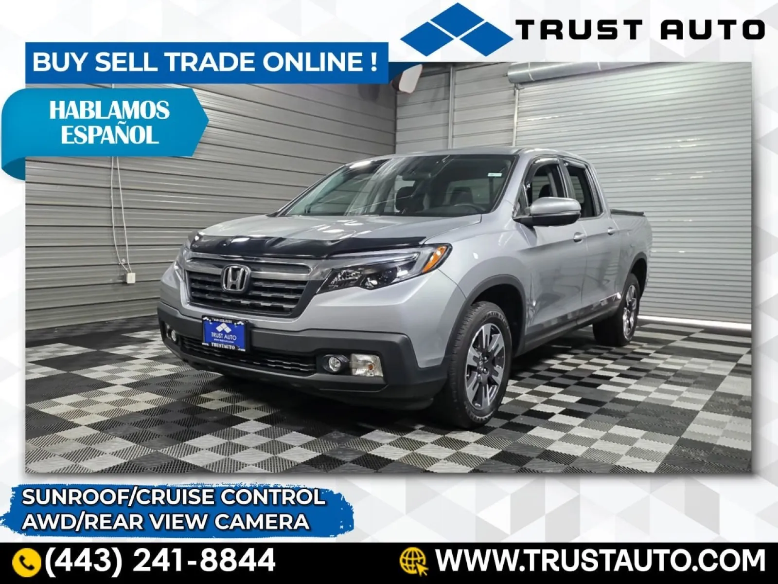 Silver 2019 Honda Ridgeline RTL AWD Crew Cab Pickup Truck for sale in Sykesville, MD