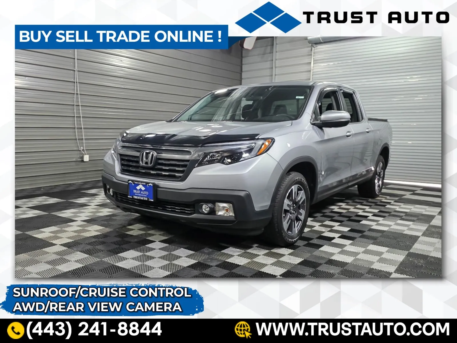 Silver 2019 Honda Ridgeline RTL AWD Crew Cab Pickup Truck for sale in Sykesville, MD
