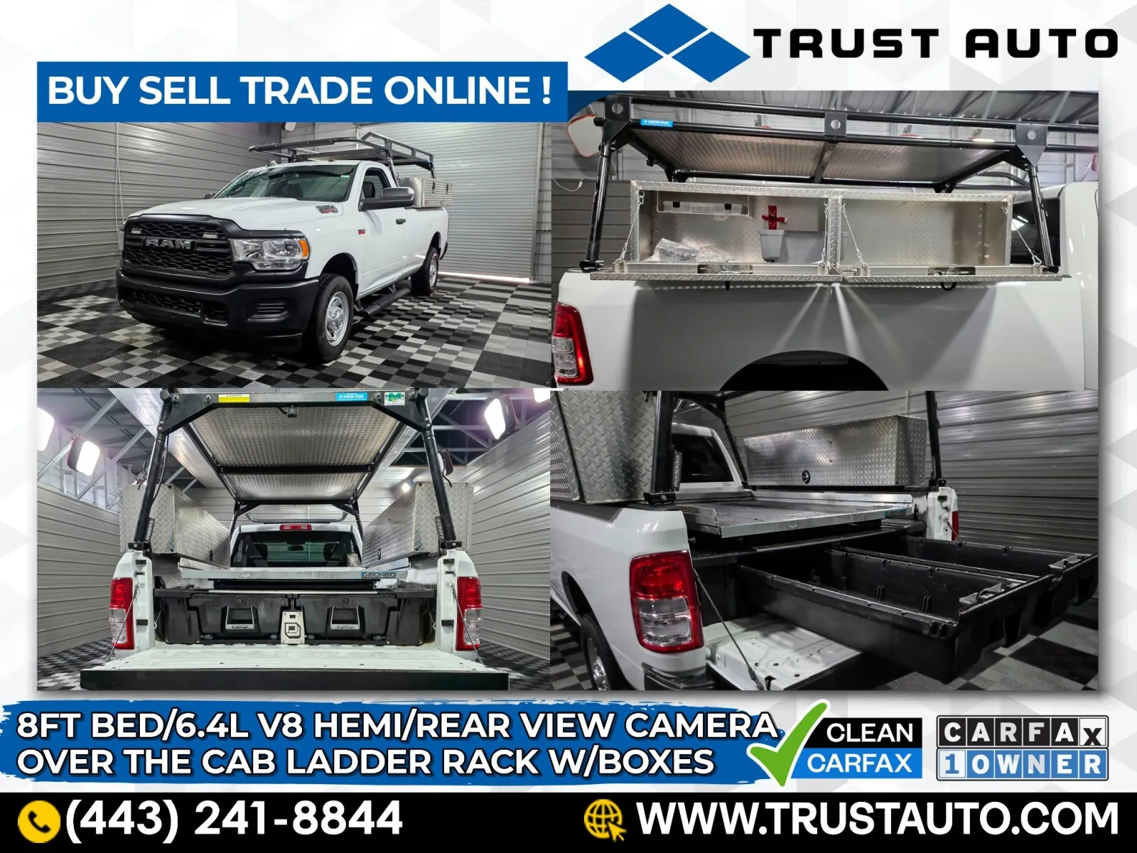 White 2022 Ram 2500 Tradesman Regular Cab 8FT Bed 6.4L V8 HEMI Pickup Truck w/Cab Ladder Rack for sale in Sykesville, MD