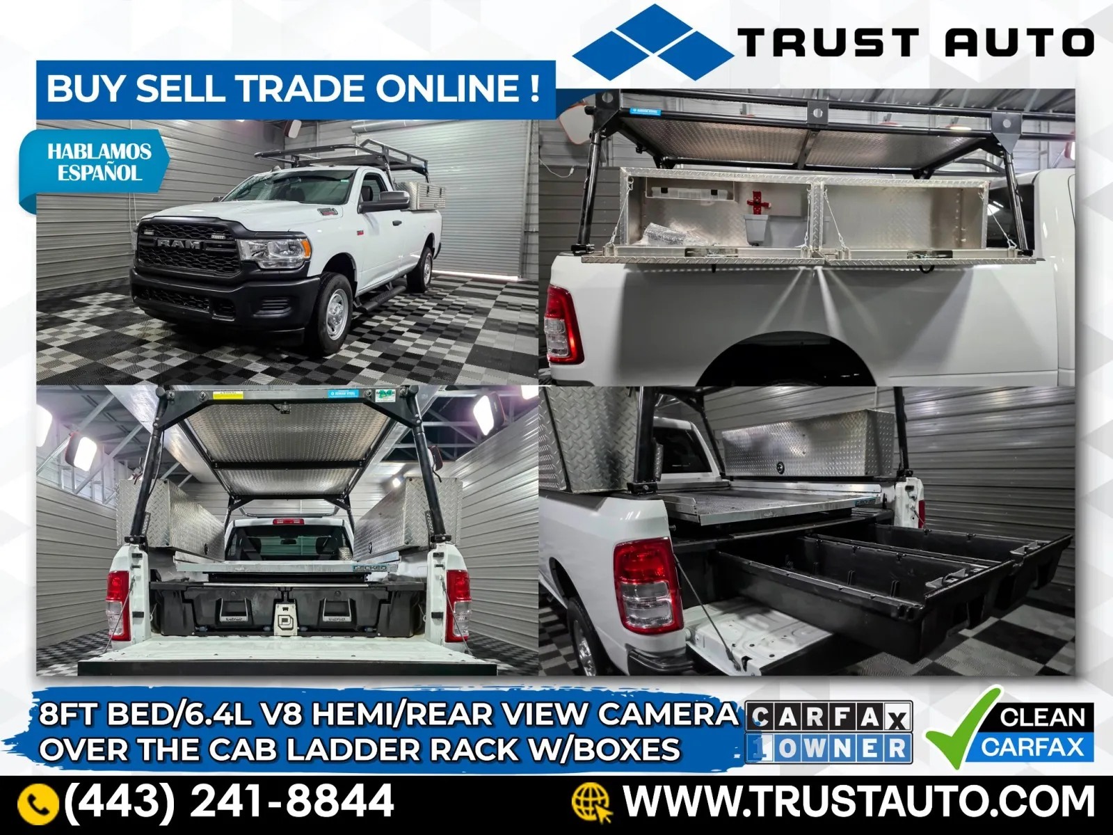 White 2022 Ram 2500 Tradesman Regular Cab 8FT Bed 6.4L V8 HEMI Pickup Truck w/Cab Ladder Rack for sale in Sykesville, MD