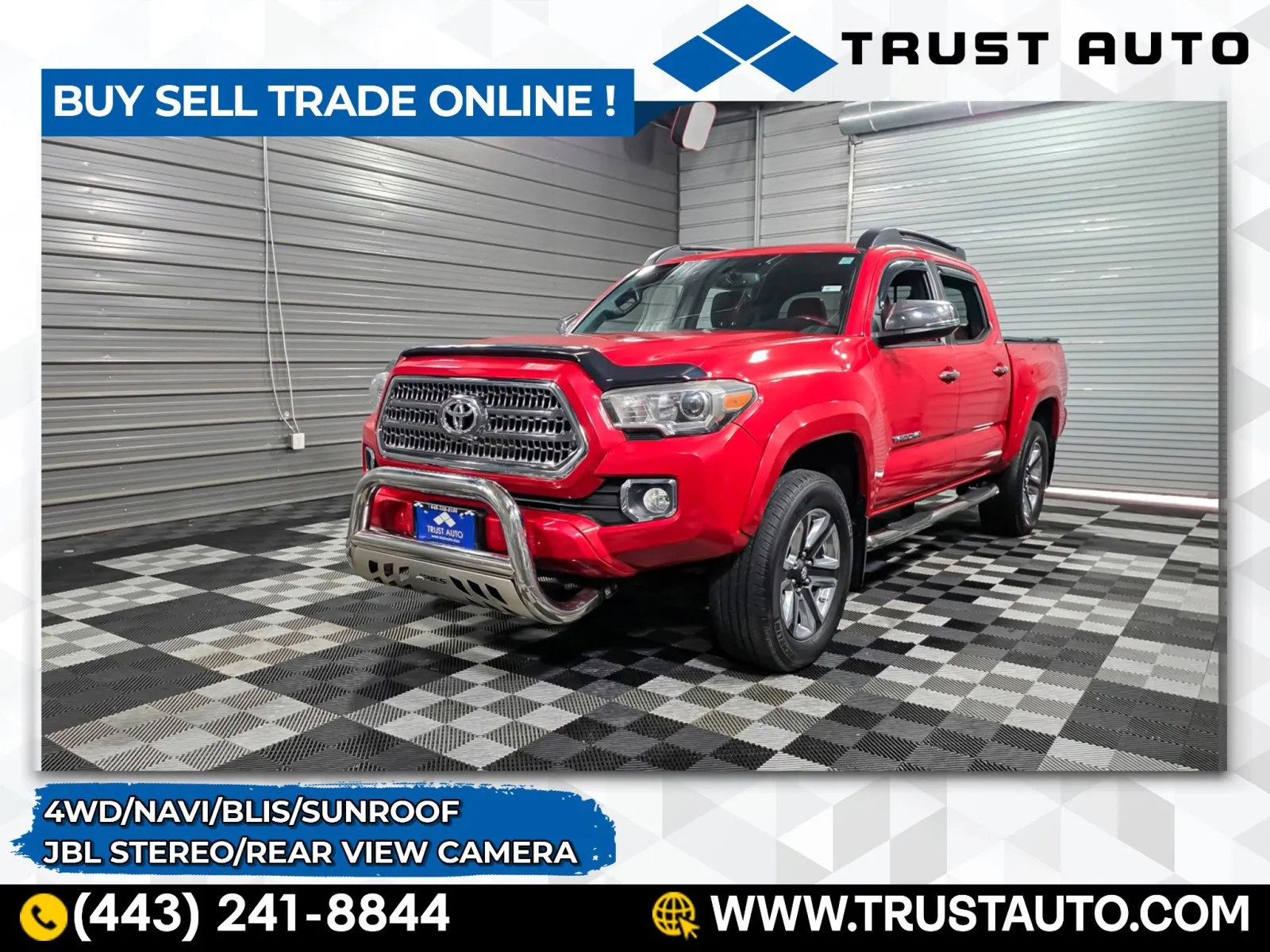 Red 2017 Toyota Tacoma Limited 4WD Double Cab Pickup Truck for sale in Sykesville, MD