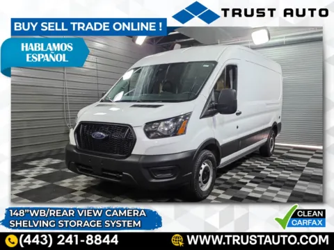 White 2023 Ford Transit T-250 Cargo 148''WB Medium Roof Minivan/Van w/Shelving Storage System for sale in Sykesville, MD