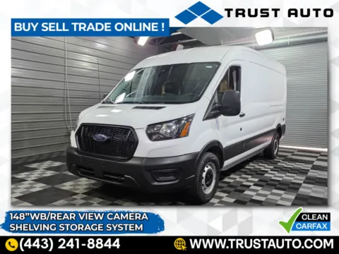 White 2023 Ford Transit T-250 Cargo 148''WB Medium Roof Minivan/Van w/Shelving Storage System for sale in Sykesville, MD
