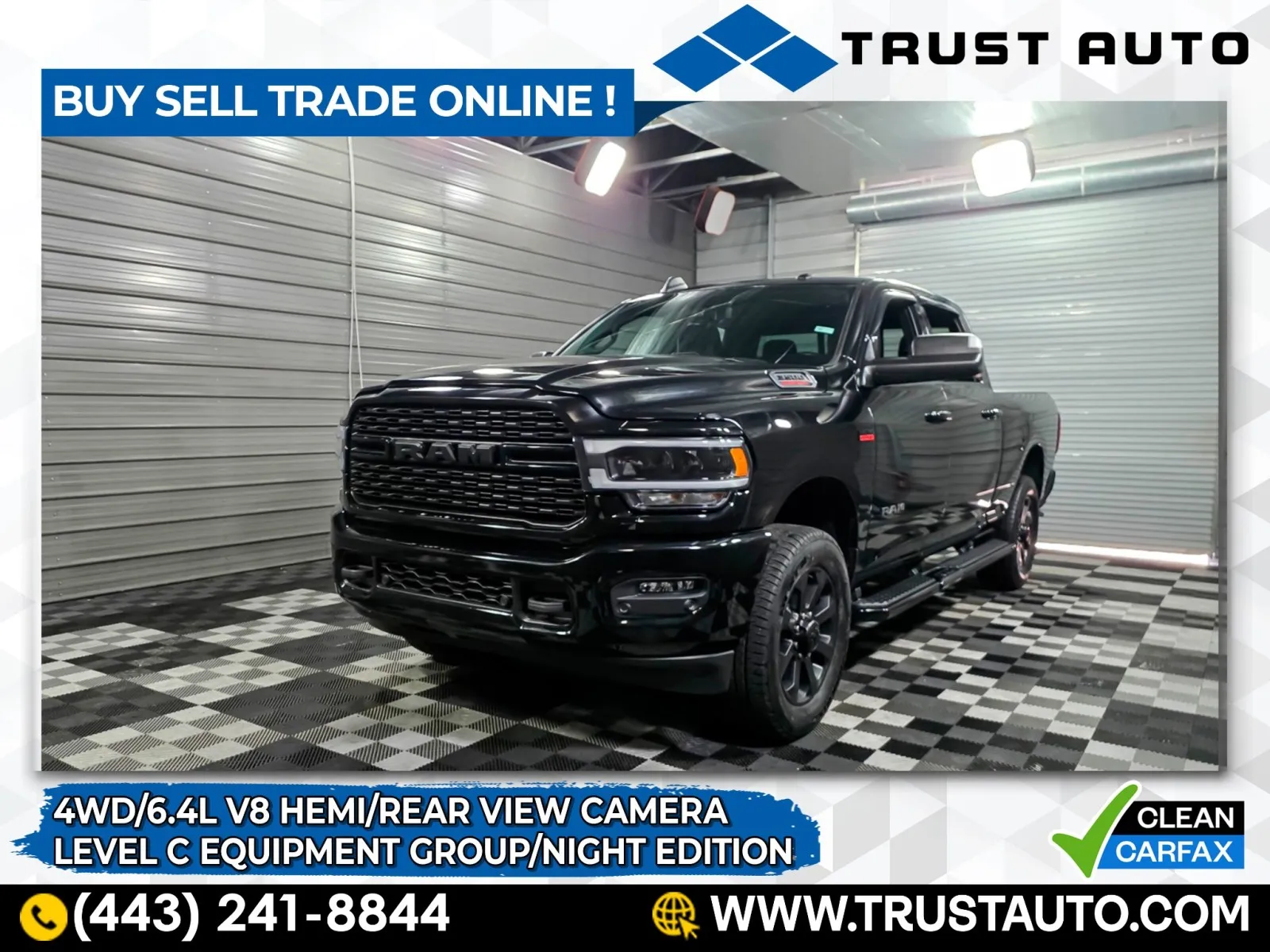 Black 2022 Ram 3500 SRW Big Horn 4WD Crew Cab Hemi Pickup Truck w/Night Edition for sale in Sykesville, MD