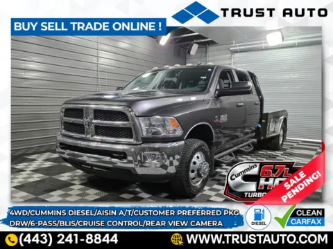 Gray 2017 Ram 3500 Chassis Flatbed SLT 4WD DRW Crew Cab 9FT Bed Dually Cummins Diesel Pickup Truck for sale in Sykesville, MD