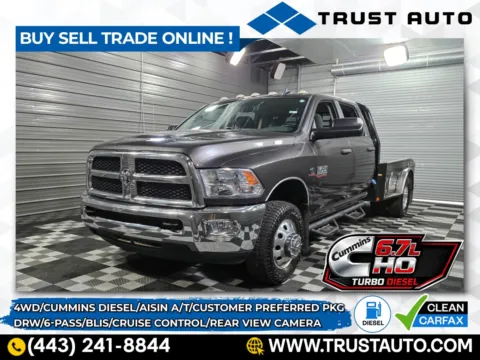 Gray 2017 Ram 3500 Chassis Flatbed SLT 4WD DRW Crew Cab 9FT Bed Dually Cummins Diesel Pickup Truck w/AISIN A/T for sale in Sykesville, MD