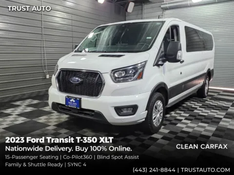 White 2023 Ford Transit T-350 15-Passenger XLT 148''WB Low Roof Minivan/Van for sale in Sykesville, MD