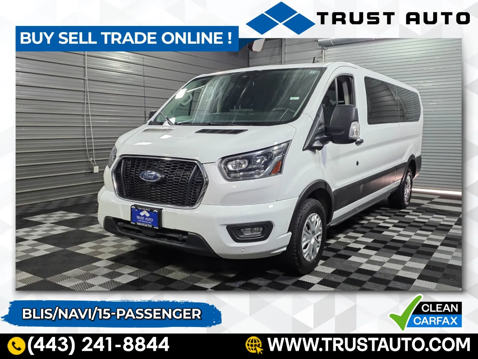 White 2023 Ford Transit 15-Passenger XLT 148''WB Low Roof Minivan/Van for sale in Sykesville, MD