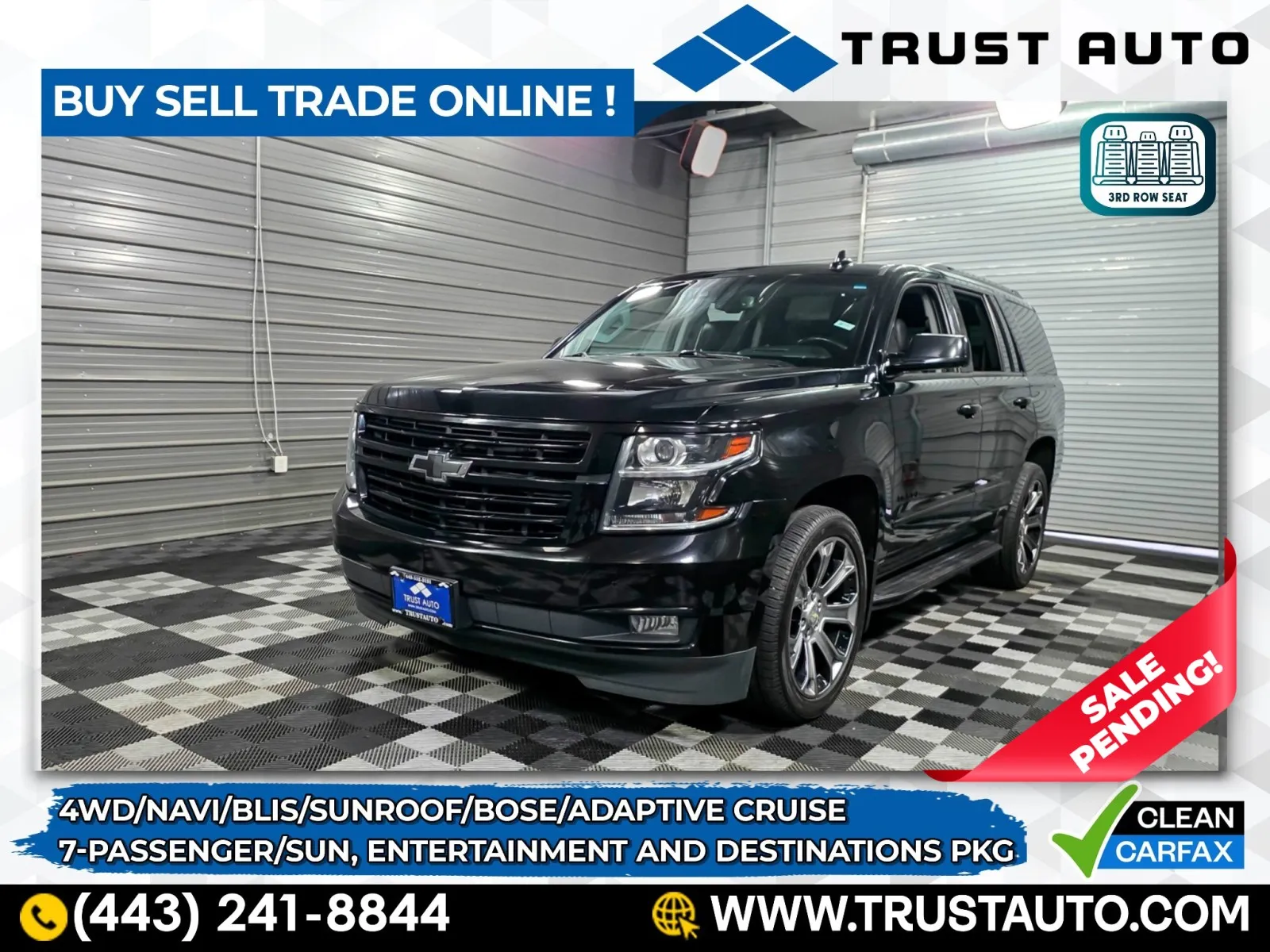 Black 2019 Chevrolet Tahoe Premier 4WD 7-Passenger Luxury SUV w/Sun, Entertainment and Dest for sale in Sykesville, MD