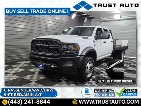 White 2023 Ram 4500 Chassis Tradesman Crew Cab 4WD Flatbed Pickup Truck for sale in Sykesville, MD