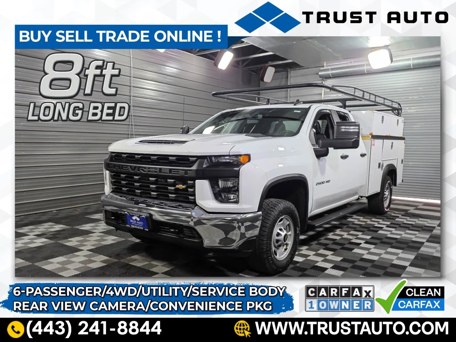 White 2022 Chevrolet Silverado 2500HD Work Truck 4WD Double Cab 8FT Long Bed 6.6L V8 Utility/Service for sale in Sykesville, MD