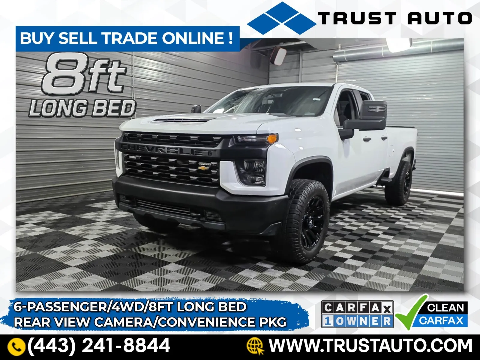 White 2021 Chevrolet Silverado 2500HD 4WD Double Cab WT 8FT Long Bed 6.6L V8 Work Pickup Truck for sale in Sykesville, MD