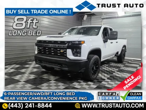 White 2021 Chevrolet Silverado 2500HD 4WD Double Cab WT 8FT Long Bed 6.6L V8 Work Pickup Truck for sale in Sykesville, MD