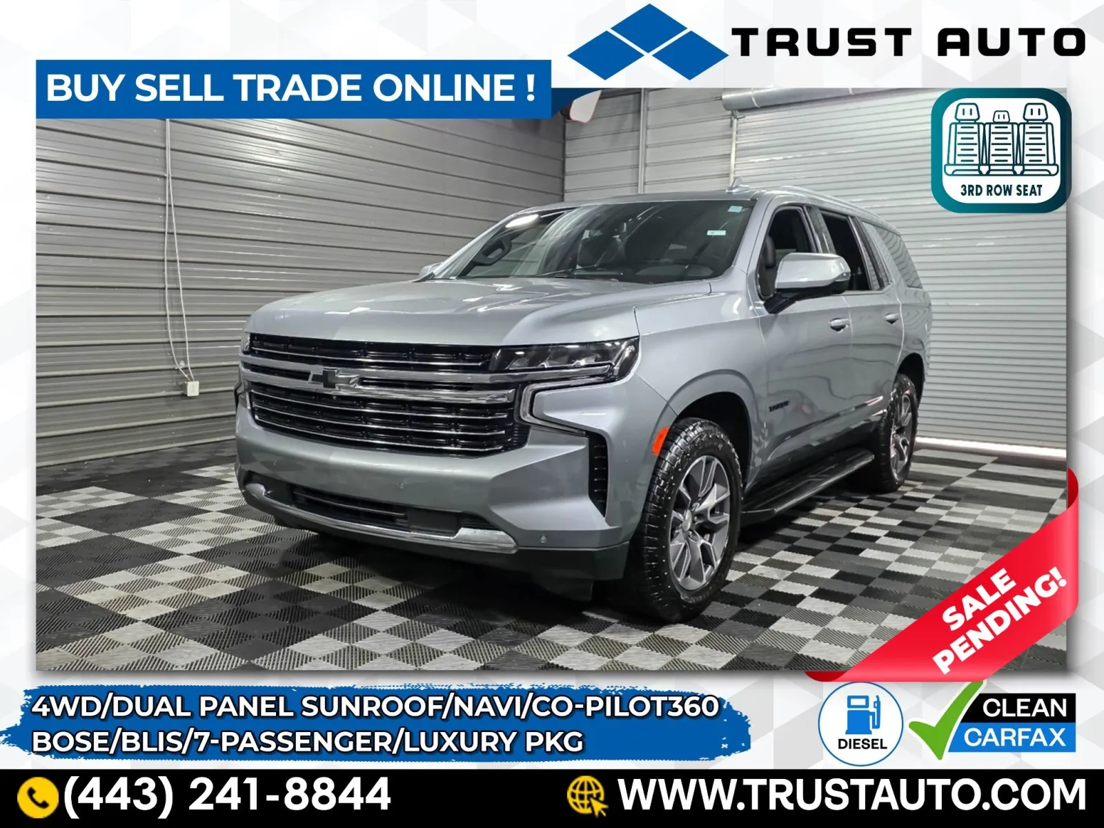2023 Chevrolet Tahoe LT 4WD 7-Passenger Duramax Turbo Diesel SUV w/Luxury Pkg for sale in Sykesville, MD