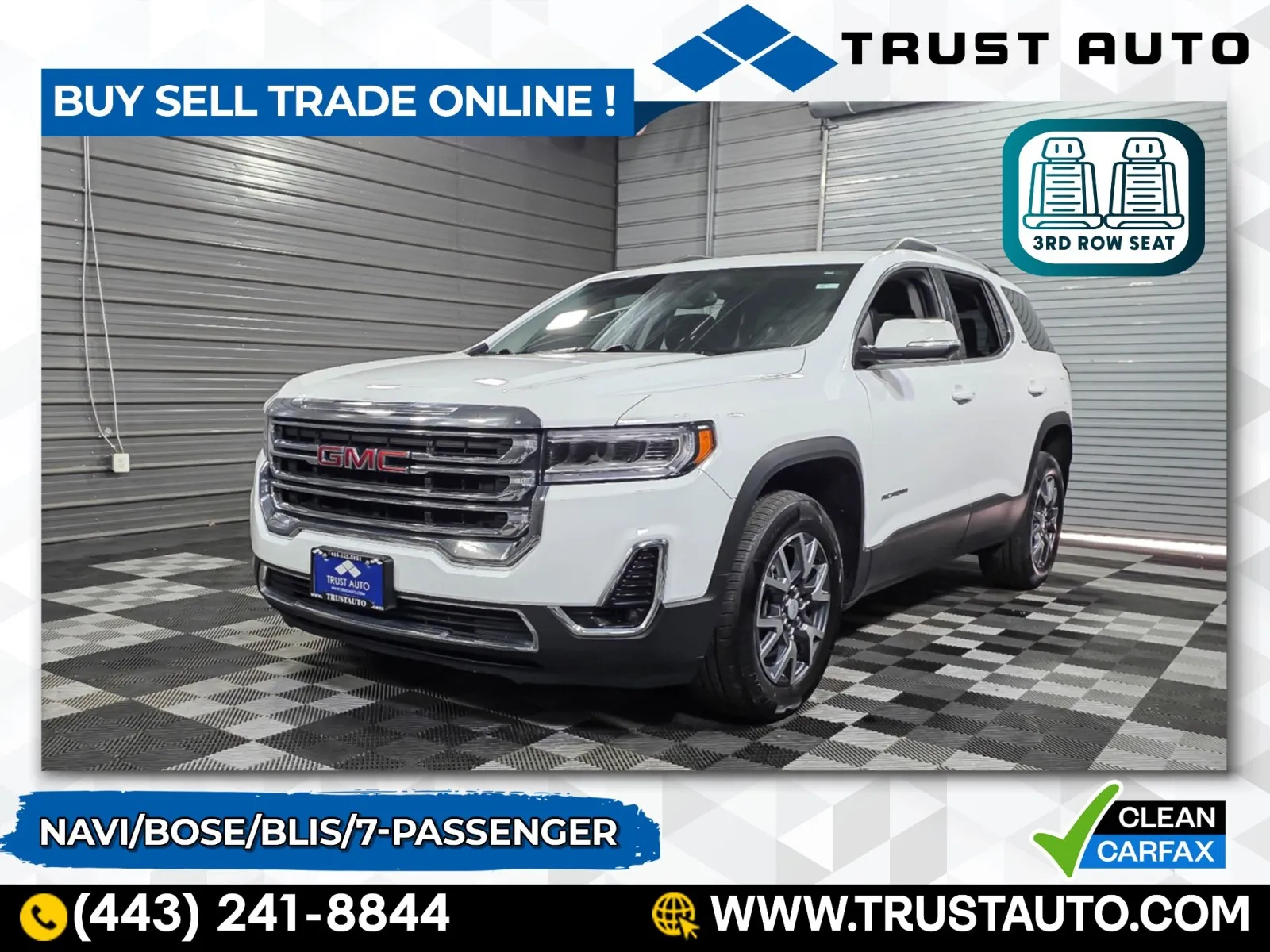 White 2023 GMC Acadia SLT 7-Passenger SUV for sale in Sykesville, MD