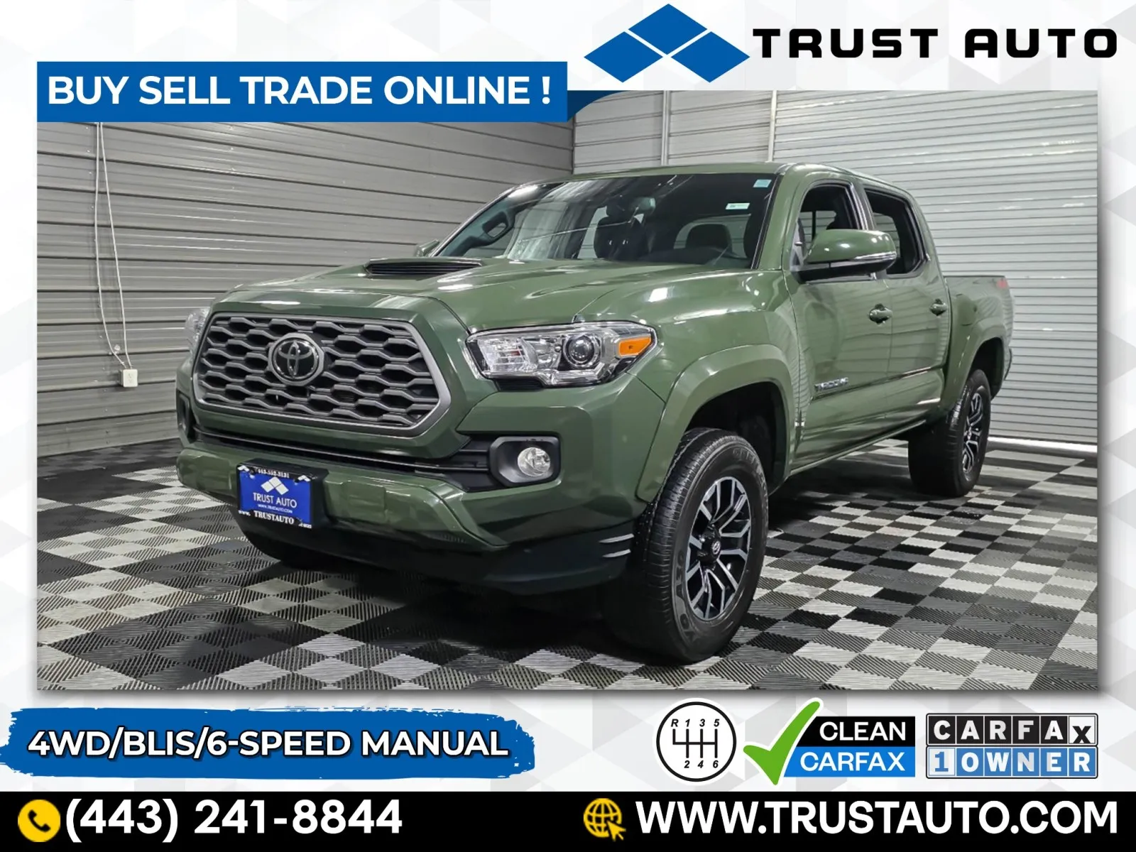 Green 2022 Toyota Tacoma TRD Sport 4WD Double Cab 6-Speed Manual Pickup Truck for sale in Sykesville, MD