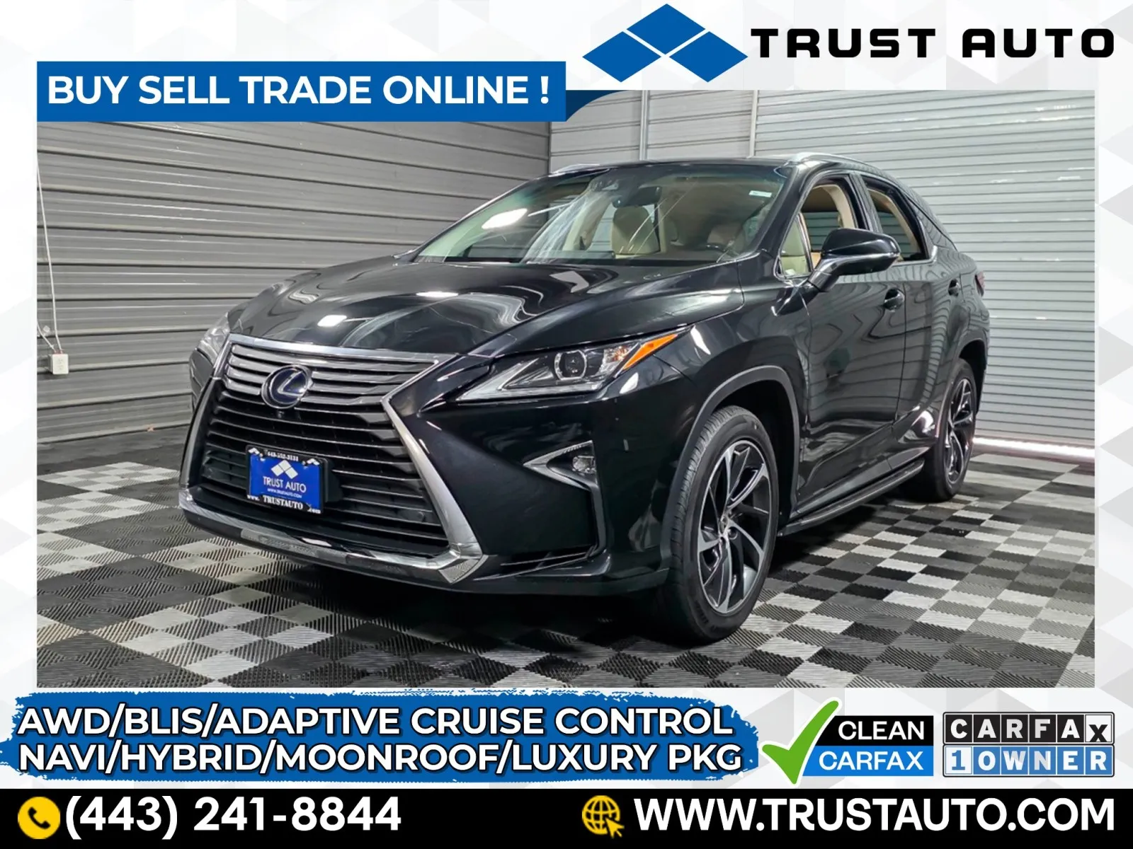 Black 2018 Lexus RX 450h AWD Hybrid SUV w/Luxury Pkg for sale in Sykesville, MD