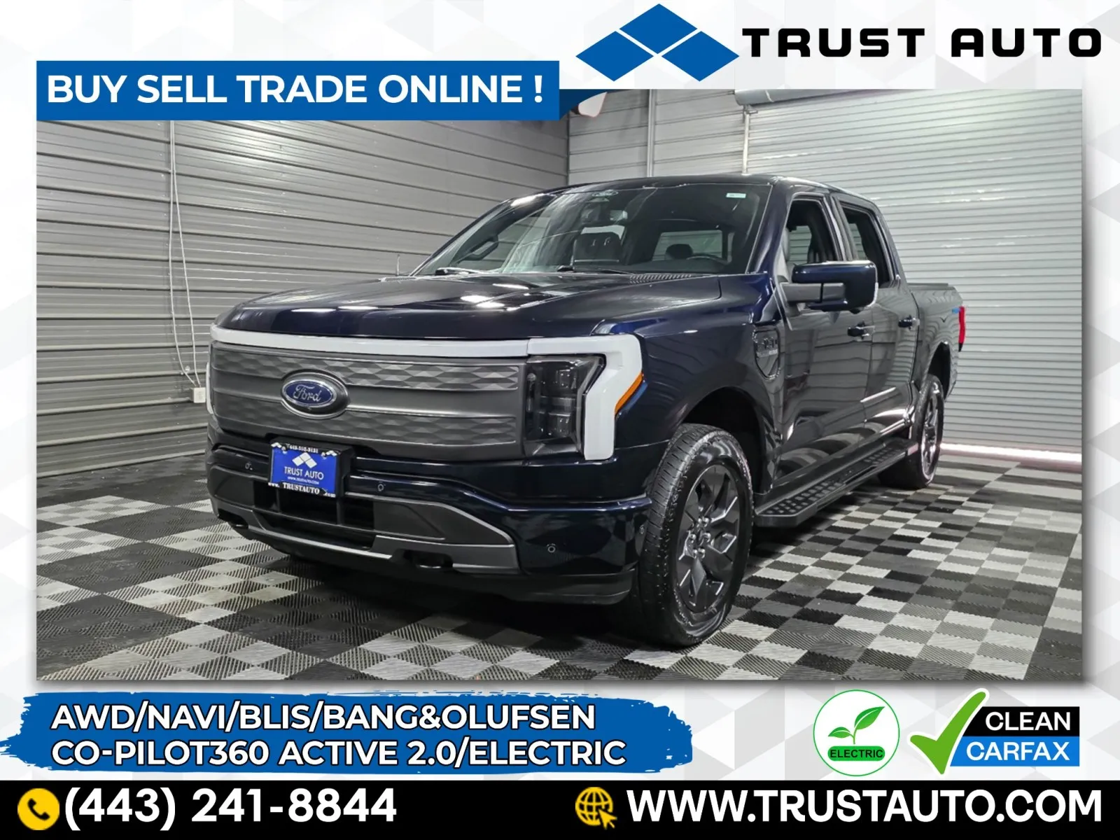 Blue 2022 Ford F-150 Lightning LARIAT AWD SuperCrew Electric Pickup Truck for sale in Sykesville, MD