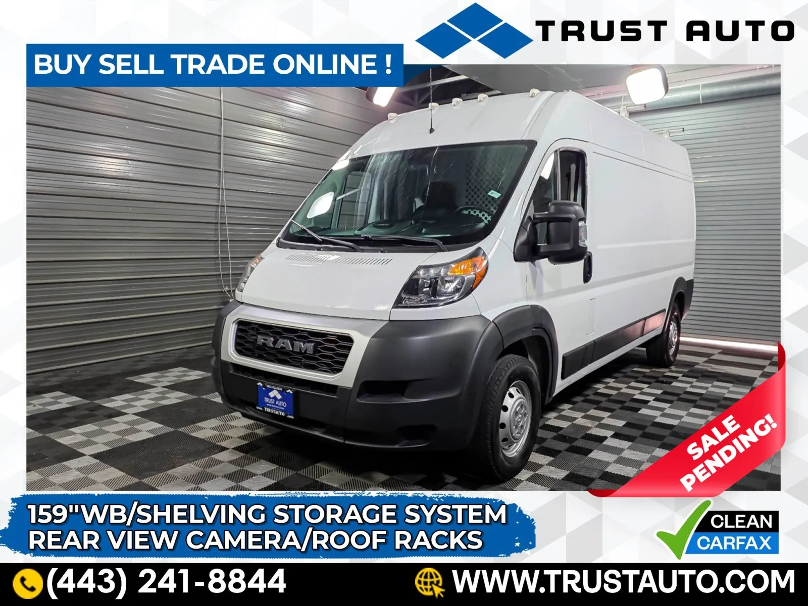2021 Ram ProMaster 2500 Cargo 159''WB High Roof Minivan/Van w/Shelving Storage System/Roof Rac