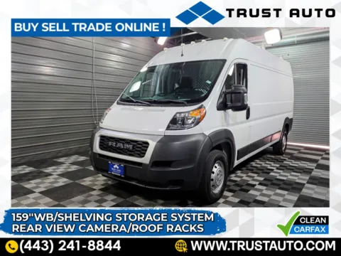 White 2021 Ram ProMaster 2500 Cargo 159''WB High Roof Minivan/Van w/Shelving Storage System/Roof Racks for sale in Sykesville, MD