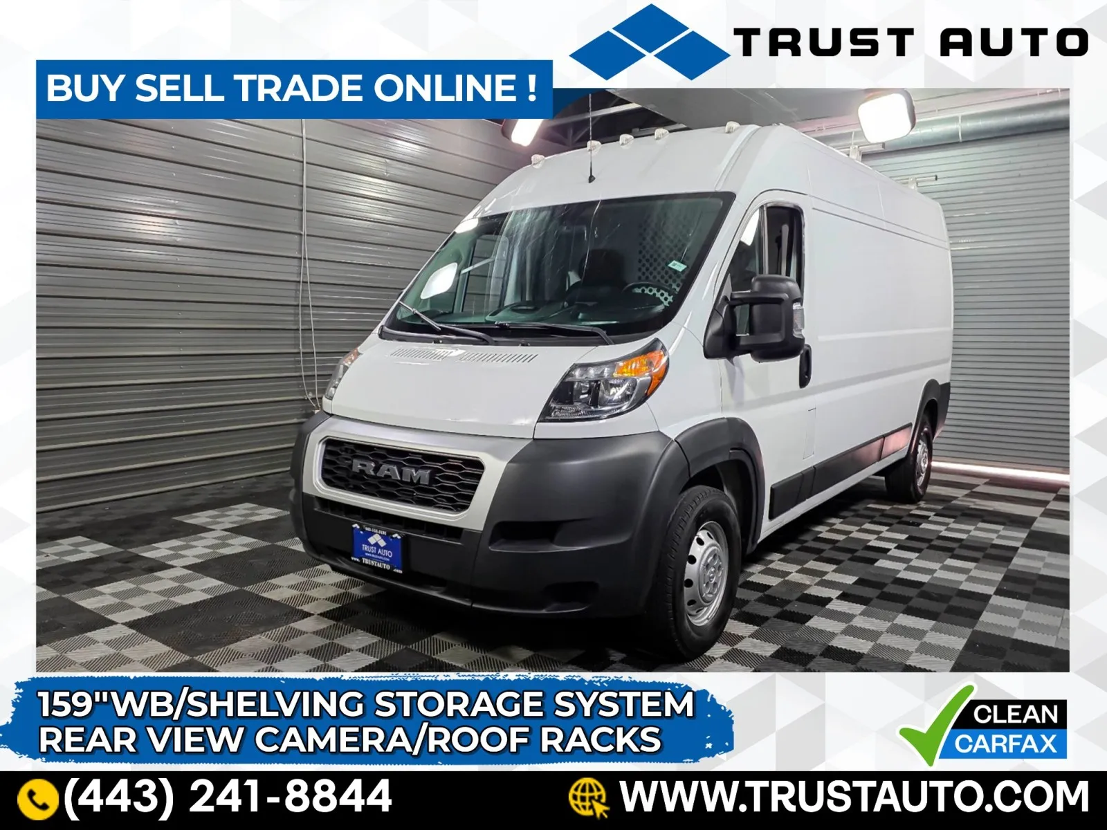 White 2021 Ram ProMaster 2500 Cargo 159''WB High Roof Minivan/Van w/Shelving Storage System/Roof Racks for sale in Sykesville, MD