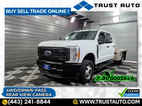 White 2023 Ford Super Duty F-350 Chassis Flatbed XL DRW Crew Cab Dually Pickup Truck for sale in Sykesville, MD