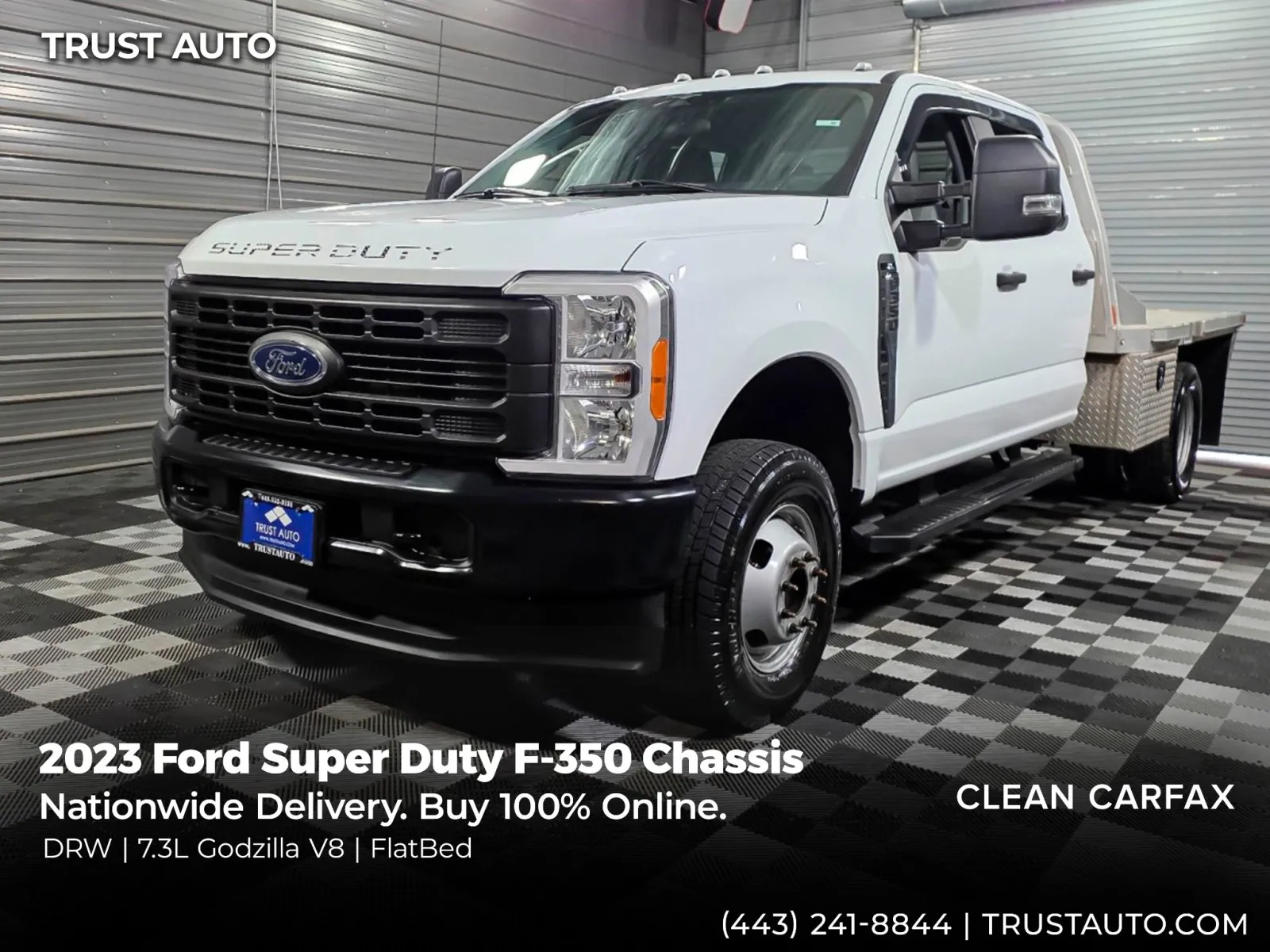 White 2023 Ford Super Duty F-350 Chassis Flatbed XL 4WD DRW Crew Cab Dually Pickup Truck for sale in Sykesville, MD