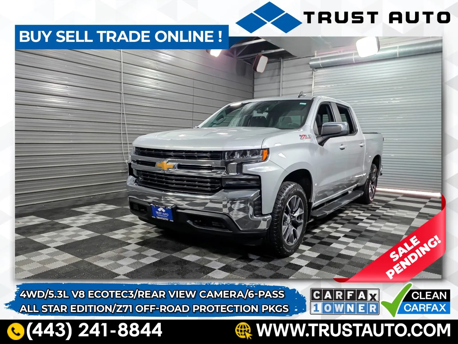 Silver 2021 Chevrolet Silverado 1500 LT 4WD Crew Cab 5.3L V8 Ecotec 3 Pickup Truck w/All Star Edition for sale in Sykesville, MD