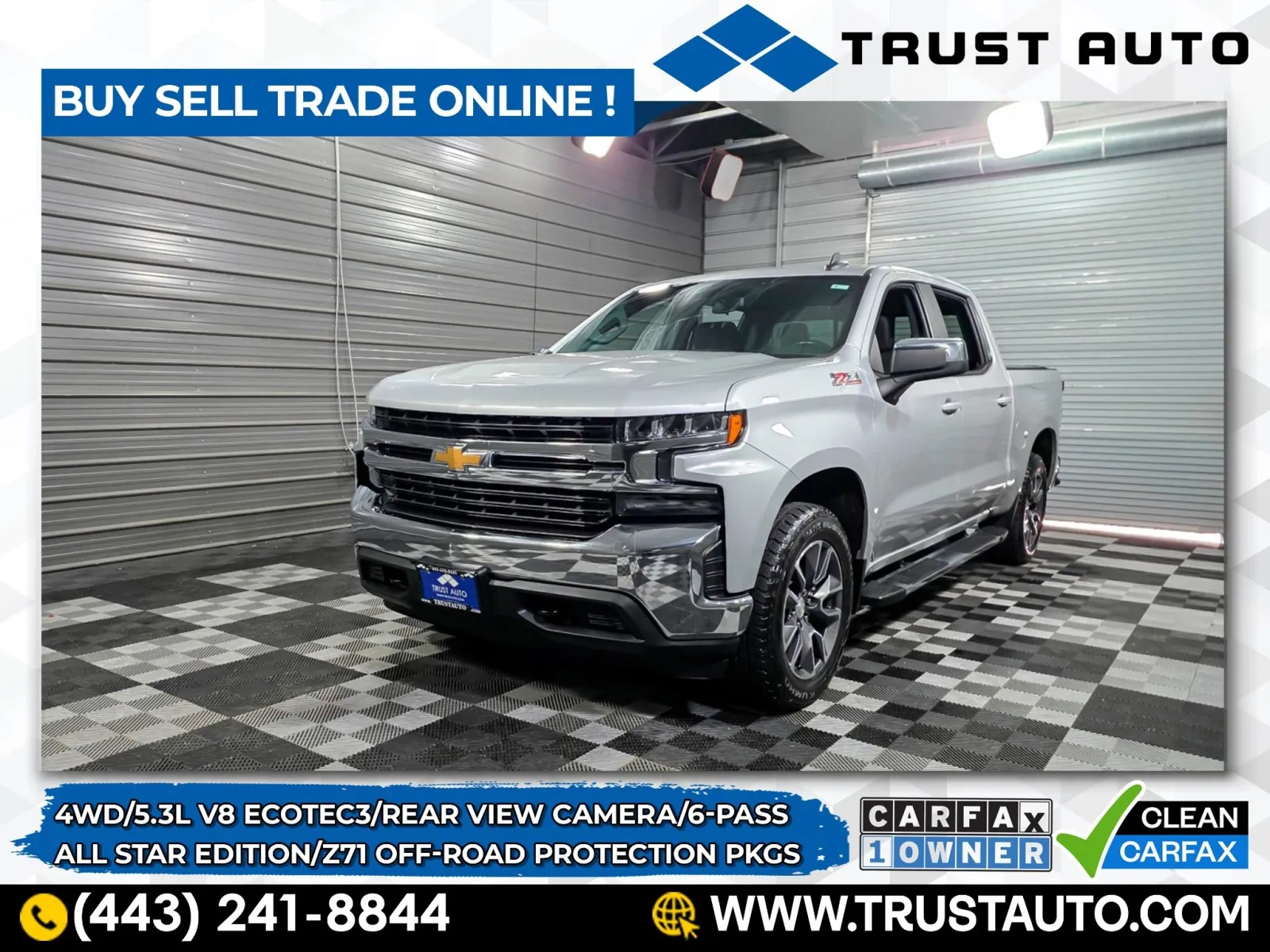 Silver 2021 Chevrolet Silverado 1500 LT 4WD Crew Cab 5.3L V8 Ecotec 3 Pickup Truck w/All Star Edition/Z71 Off-Road and Protection Pkgs for sale in Sykesville, MD