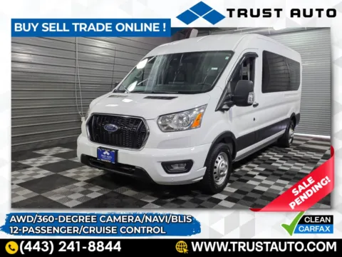 White 2022 Ford Transit T-350 12-Passenger XLT 148''WB AWD Medium Roof Minivan/Van for sale in Sykesville, MD