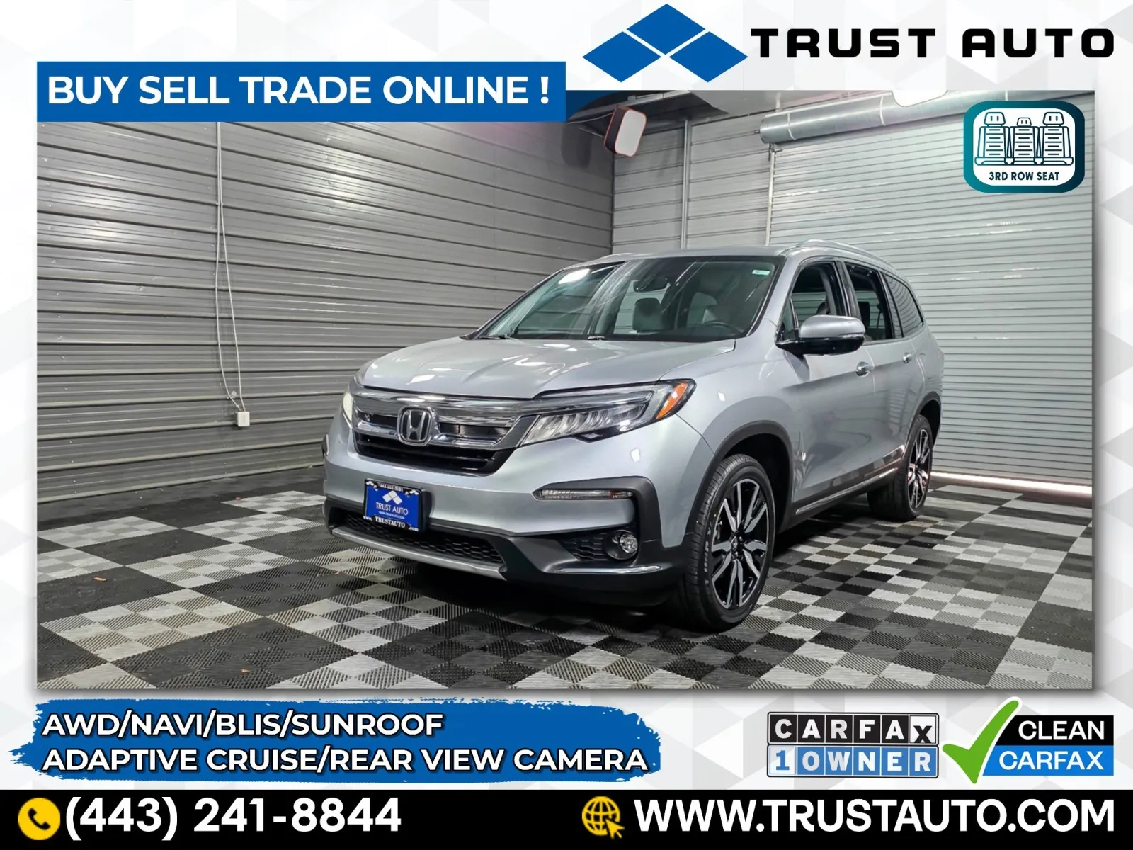 Silver 2021 Honda Pilot Touring AWD 7-Passenger SUV for sale in Sykesville, MD