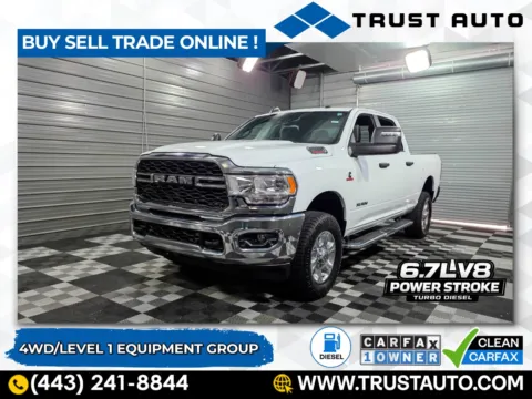 White 2023 Ram 2500 Big Horn 4WD Crew Cab Cummins Turbo Diesel Pickup Truck w/Level 1 Equipment Group for sale in Sykesville, MD