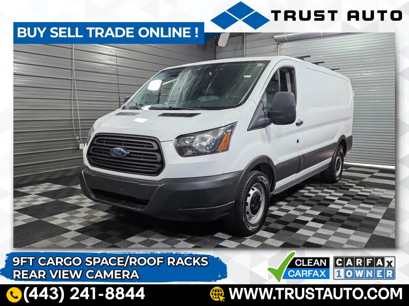 White 2018 Ford Transit T-150 Cargo 130''WB Low Roof Minivan/Van w/Roof Racks for sale in Sykesville, MD