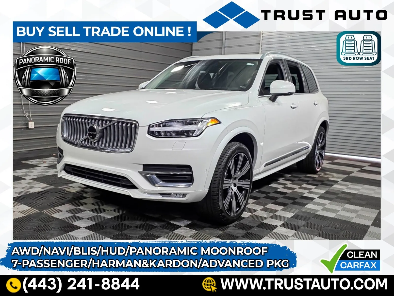 White 2022 Volvo XC90 Inscription AWD 7-Passenger Luxury SUV w/Advanced Pkg for sale in Sykesville, MD