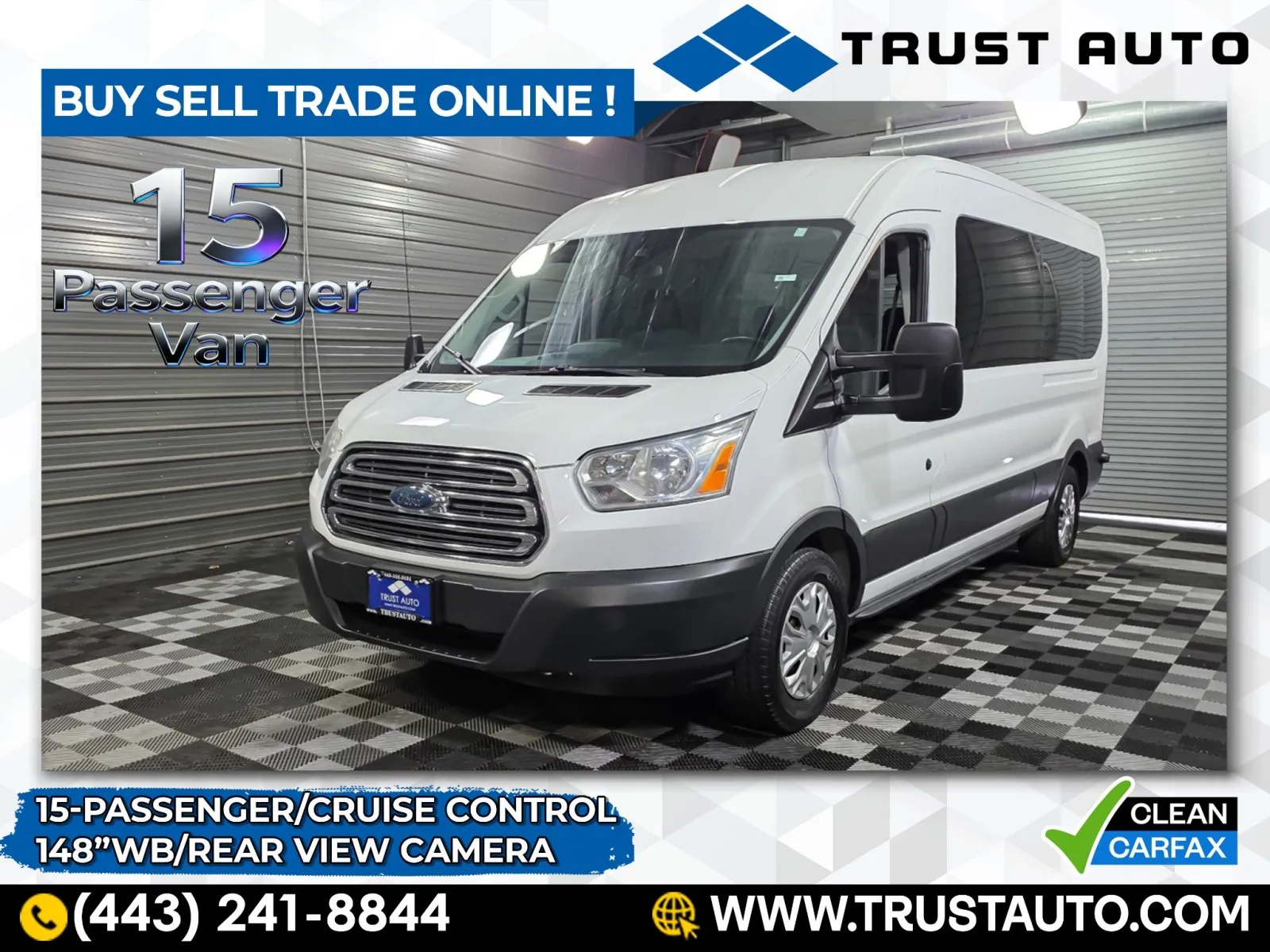 White 2016 Ford Transit T-350 15-Passenger XLT 148'' Medium Roof Minivan/Van for sale in Sykesville, MD