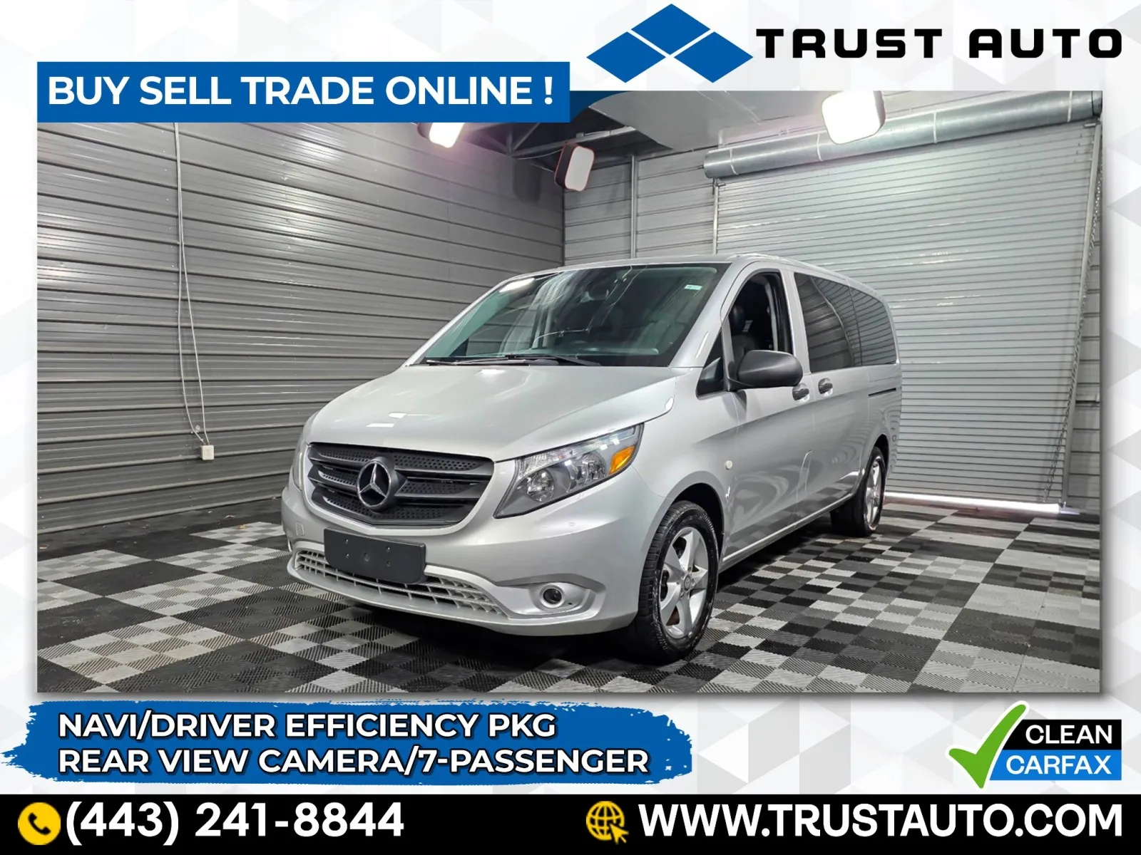 Silver 2016 Mercedes-Benz Metris 7-Passenger Minivan/Van w/Driver Efficiency Pkg for sale in Sykesville, MD